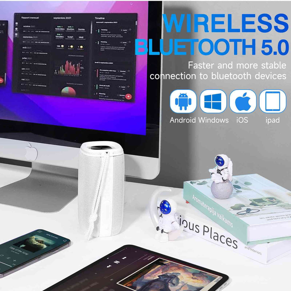 UrbanX X808 Bluetooth Speaker, IPX5 Waterproof Speakers 360° HD Surround Sound with Punchy Bass, True Wireless Pairing, BT5.3, Portable Speaker for BLU C5 Max - White