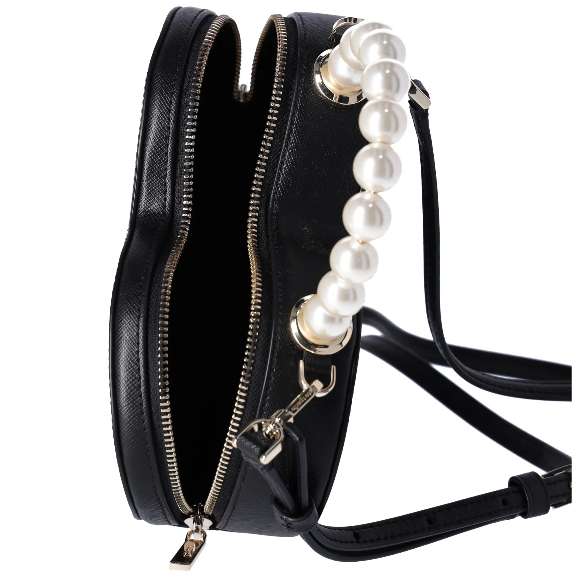 Kate Spade Love Shack Pearl Crossbody Purse Ebony Leather Heart KF516