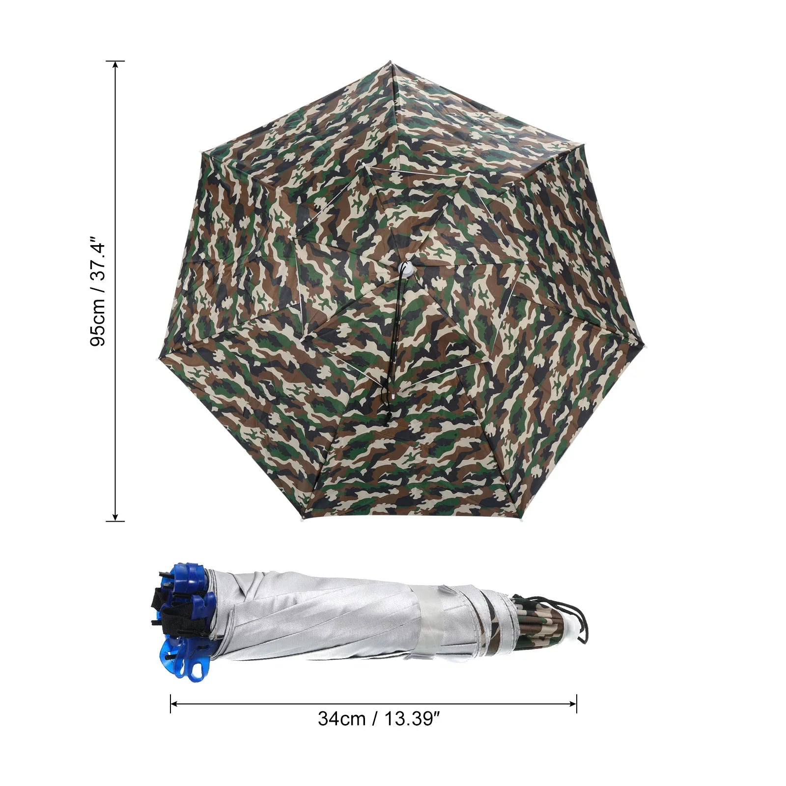 Uxcell OD 37.4" Umbrella Hat, Oxford Fabric Folding Double Layer Sun Rain Cap with Head Strip, Camo