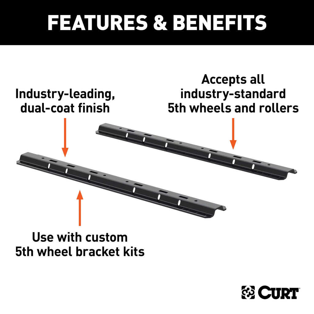 CURT 16200 Industry-Standard 5th Wheel Hitch Rails and Brackets, Carbide Ebony 25,000 Pounds