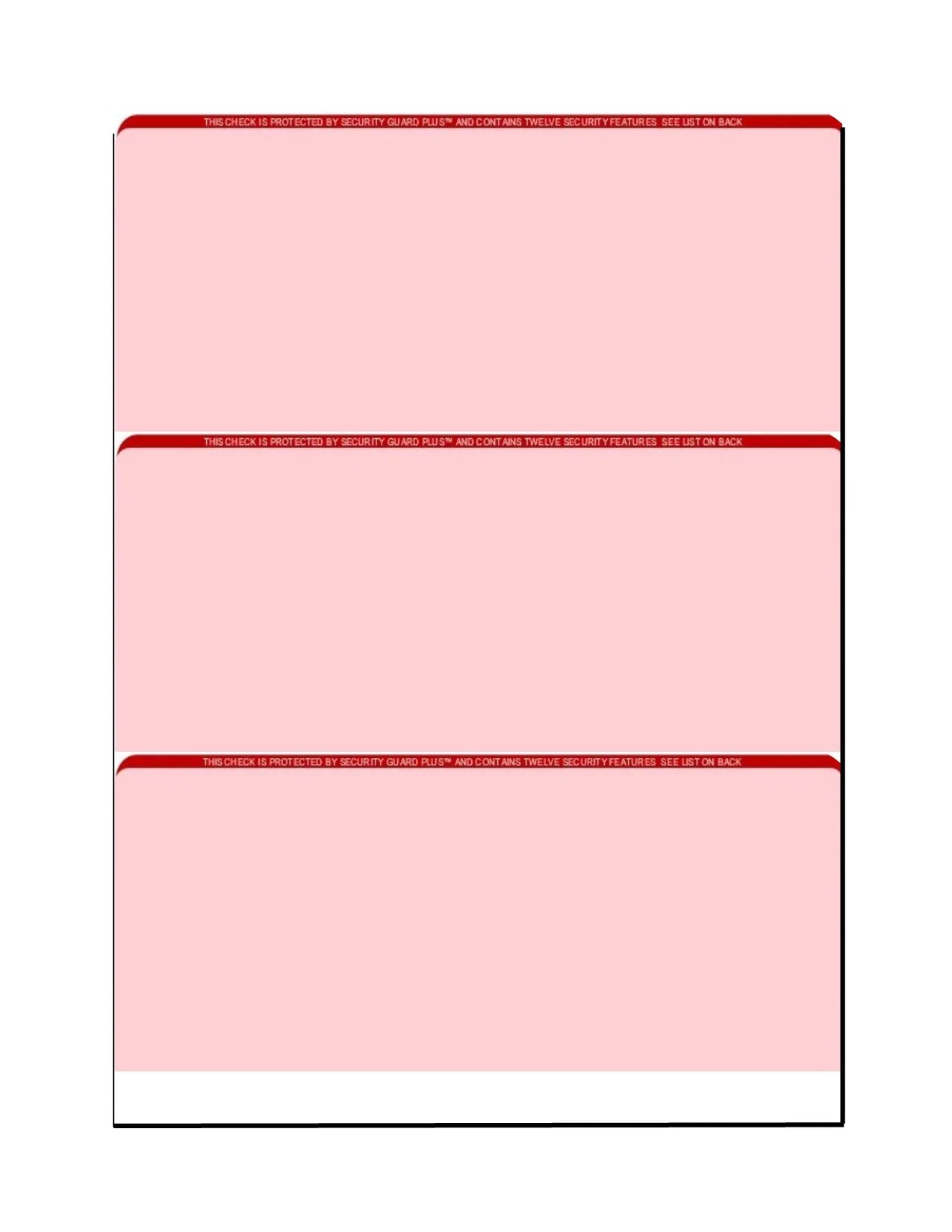 Zapco High-Security Check Paper, Red w Complex Background Pattern, 8-1/2" x 11", Microperfed with 3-Up Checks, 12 Security Features - PACK OF 100 SHEETS