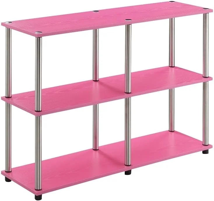 No-Tools Console Table with Shelves in Pink Wood Finish