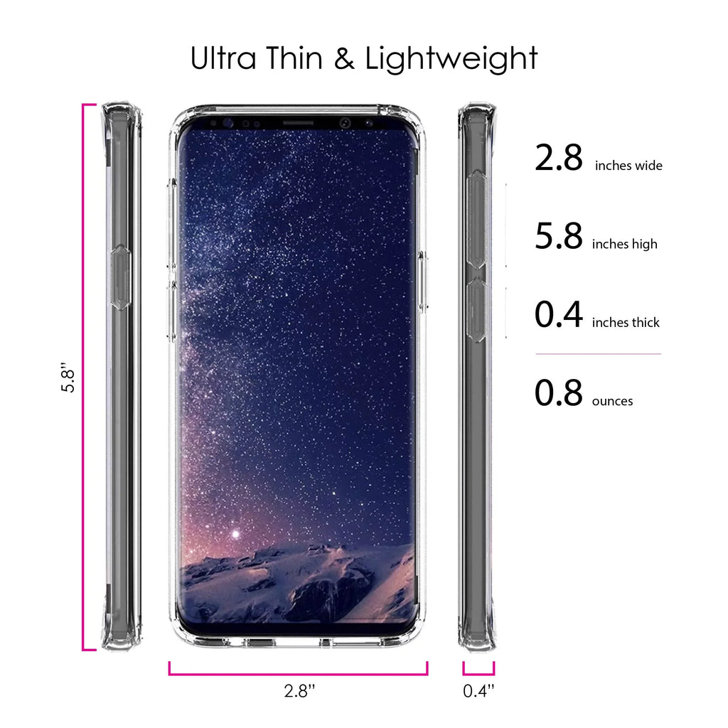 DistinctInk Clear Shockproof Hybrid Case for Galaxy S9 (5.8" Screen) - TPU Bumper, Acrylic Back, Tempered Glass Screen Protector - Faith, Hope & Love - Cross & Leaves