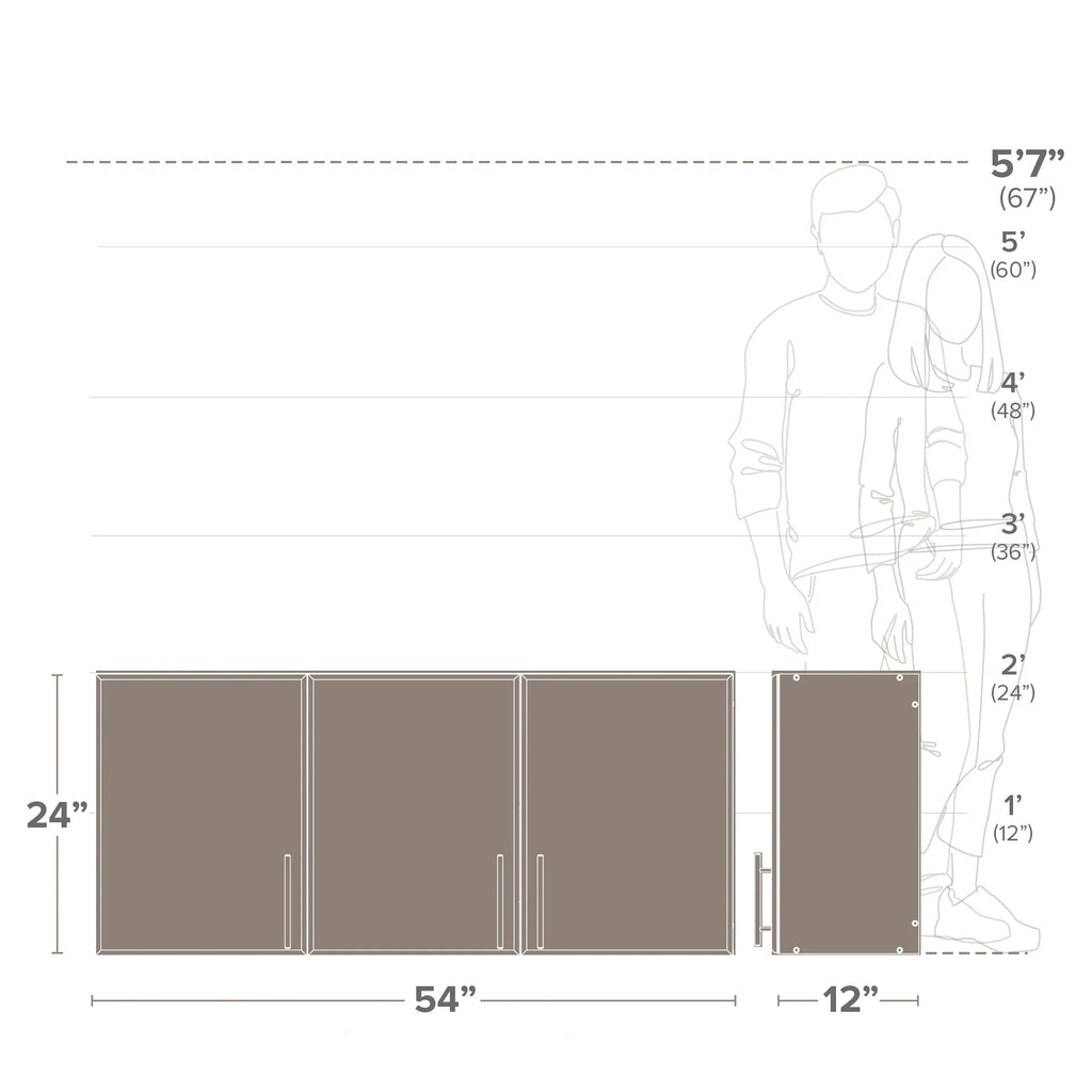 Prepac Elite Wall Cabinet, Versatile Adjustable Garage Wall Cabinet by Prepac, Tall 3-Door, 54"W x 24"H x 12"D, EEW-5424, Espresso
