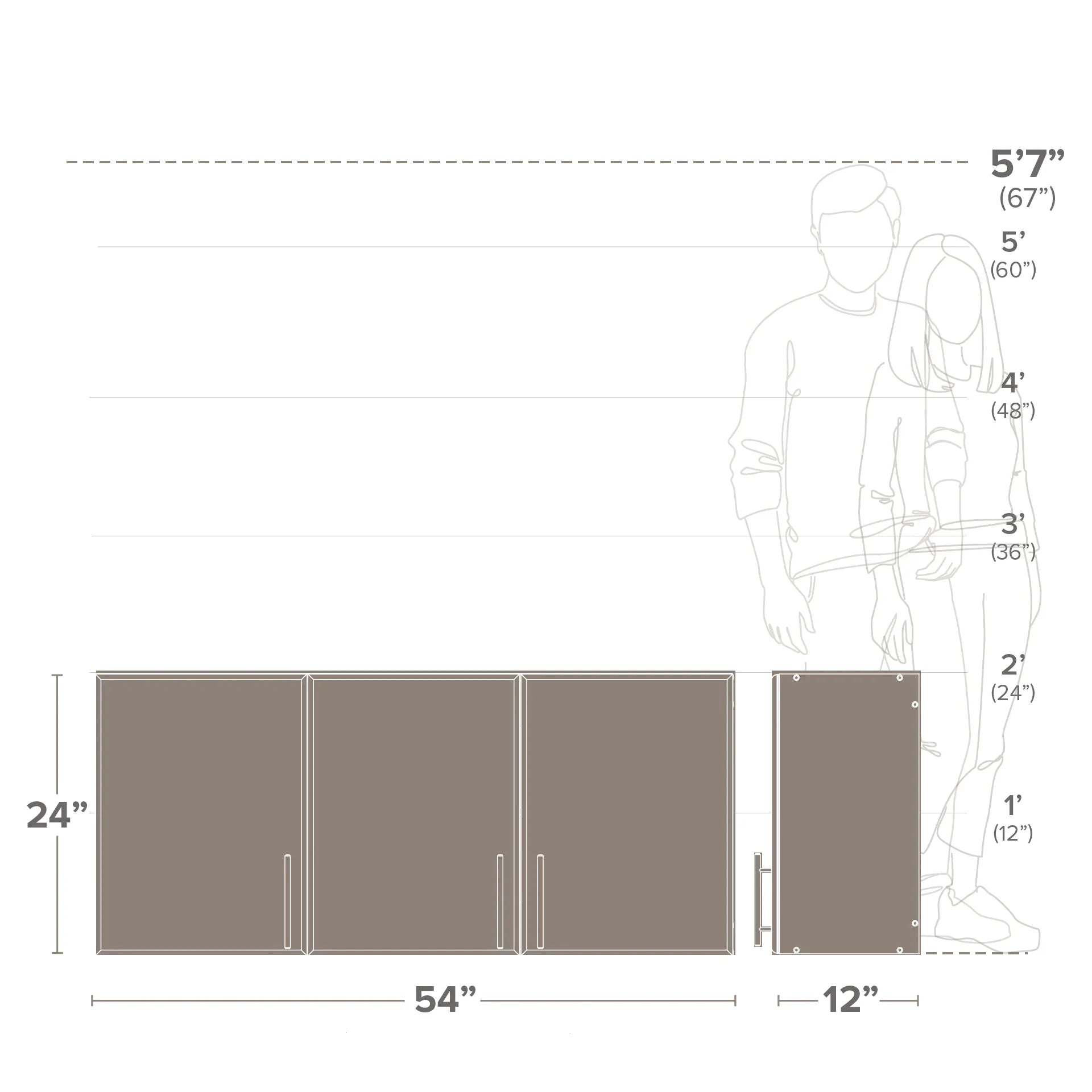 Prepac Elite Wall Cabinet, Versatile Adjustable Garage Wall Cabinet by Prepac, Tall 3-Door, 54"W x 24"H x 12"D, EEW-5424, Espresso
