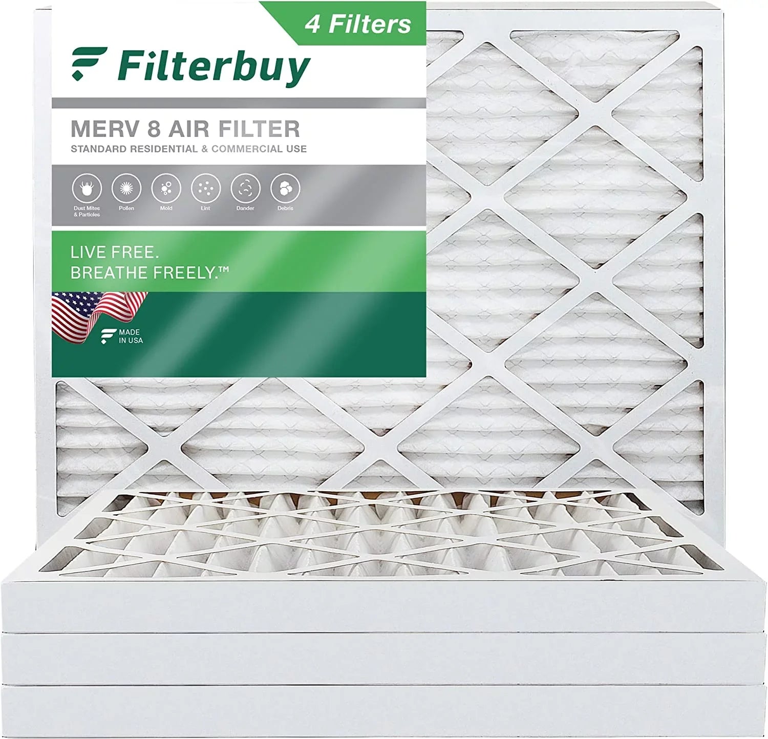 Filterbuy 16x18x2 MERV 8 Pleated HVAC AC Furnace Air Filters (4-Pack)