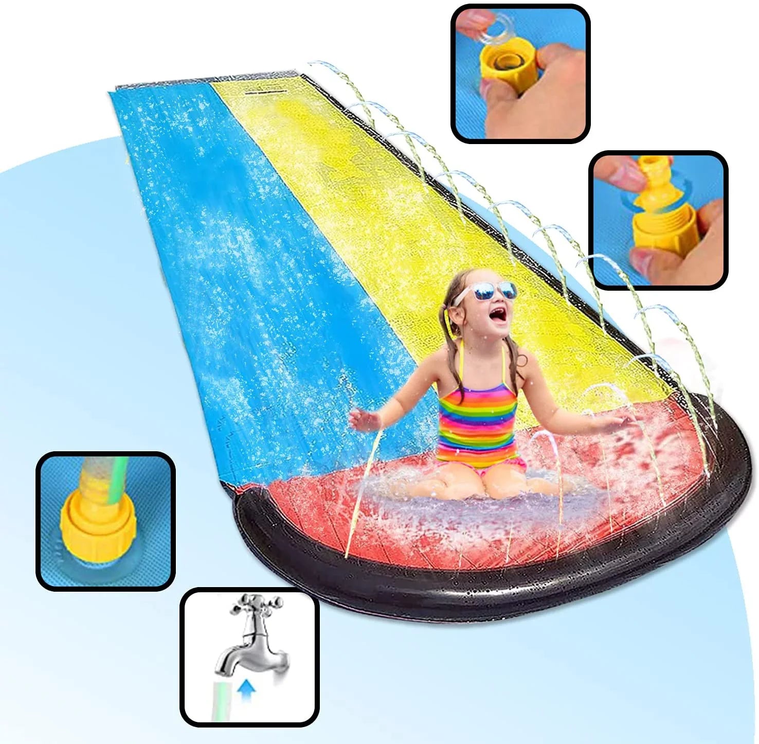 Vivazy 15.5ft Summer Backyard Quality Plastic Smooth Slick , Water Slides Inflatable Crash Pad