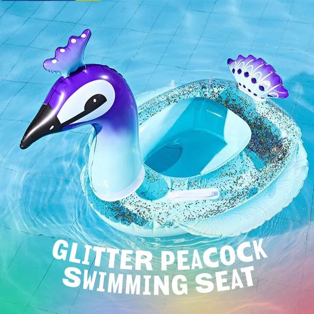 Melia Swim Party Toys Inflatable Glitter Pool Float Peacock Designed with Fast Valves Lounge Raft Decorative Water Game Summer Beach Party for Kids | 48 Inch