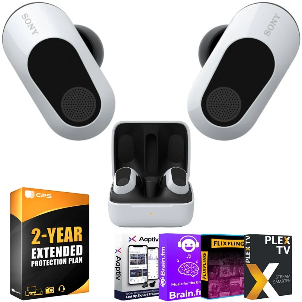 WFG700N/W INZONE Buds Truly Wireless Noise Cancelling Gaming Earbuds, White Bundle with 2 YR CPS Enhanced Protection Pack and Audio Essentials Software