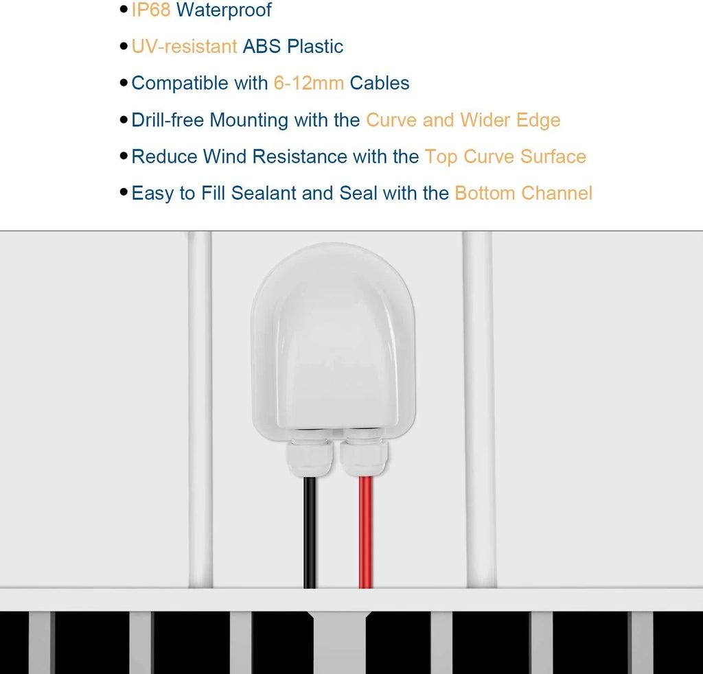 Restmo IP68 Waterproof Solar Cable Entry Gland, Weather Resistant Dual Cable Entry Housing for Solar Panels of RV, Caravan, Marine, Boat, Cabin, White