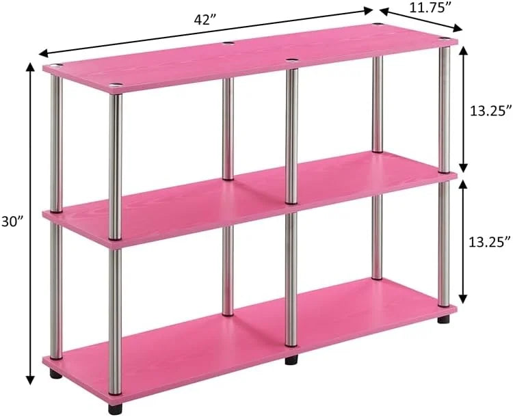 No-Tools Console Table with Shelves in Pink Wood Finish