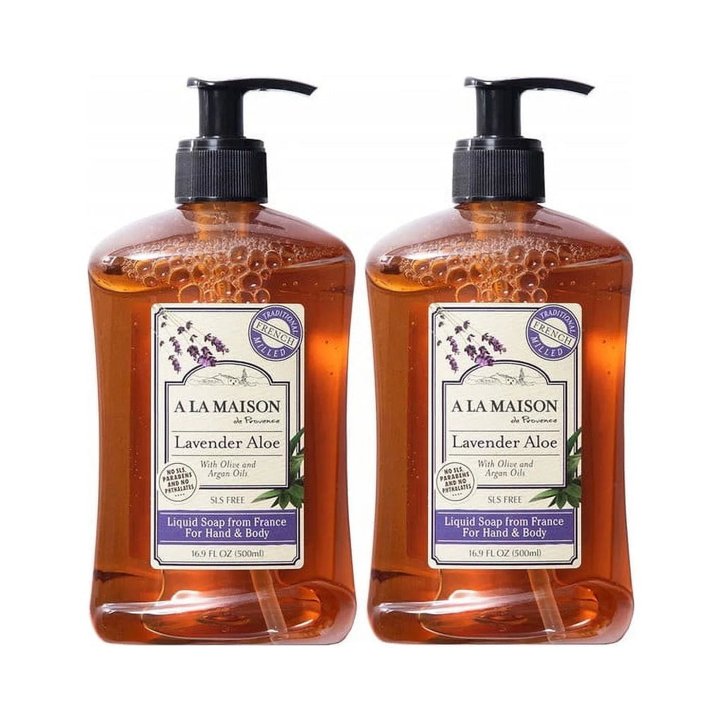 A LA MAISON Lavender Aloe Liquid Hand Soap - Triple French Milled Natural Moisturizing Soap (2 Pack, 16.9 oz Bottle)
