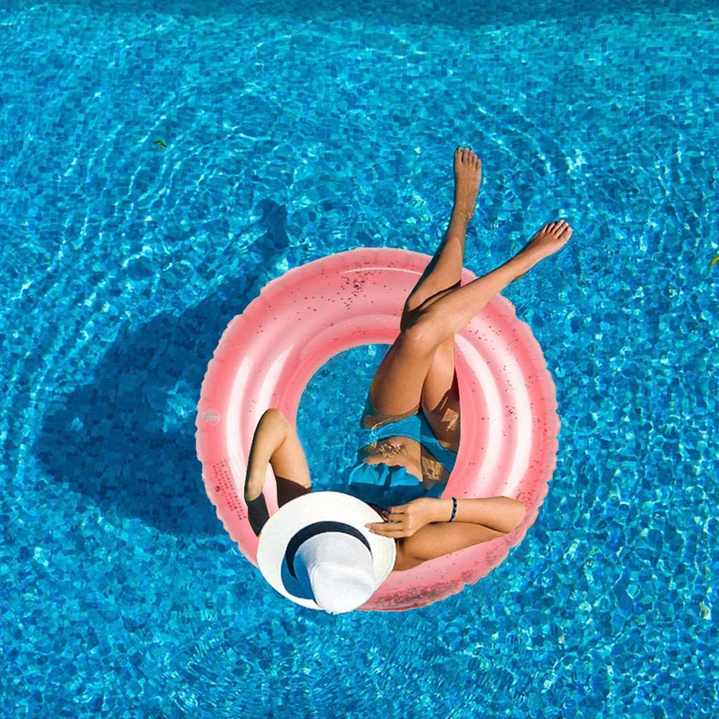 Alyvia Inflatable Rose Gold Pool Float with Glitter Inner Fun Beach Floaties, Swim Party Toys, Summer Pool Round Rings for Adults & Kids | 48 Inch