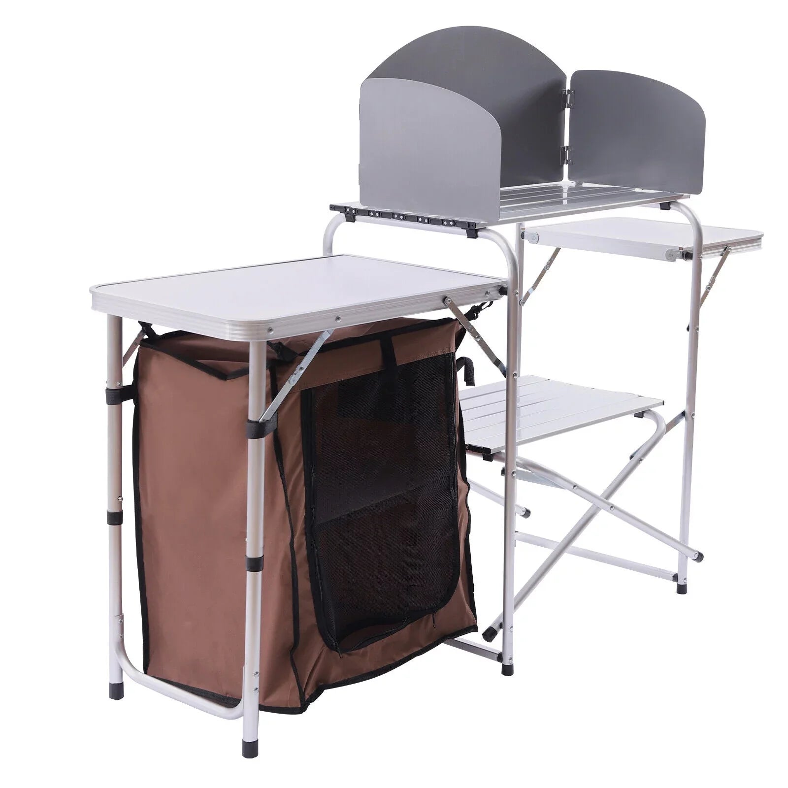 DENEST Folding Camping Kitchen Station Portable Barbecue Table Rack Brown Fabric Cover