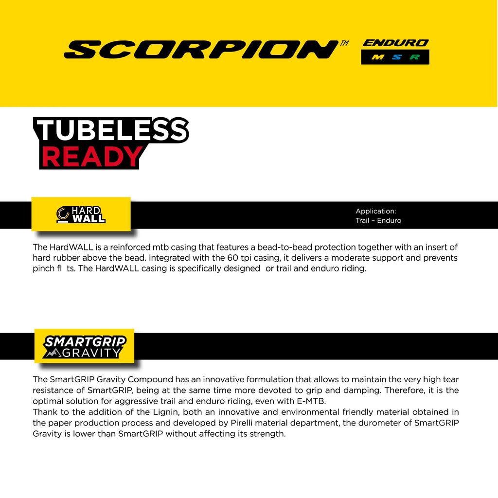 Pirelli Scorpion Enduro S Classic 29" x 2.6 Mountain Bicycle Tire Unmatched Grip and Reliability for Extreme Enduro Riding, Tubeless Ready Clincher TLR, Enduro HardWall MTB Casing + SmarTUBE 23/32-622