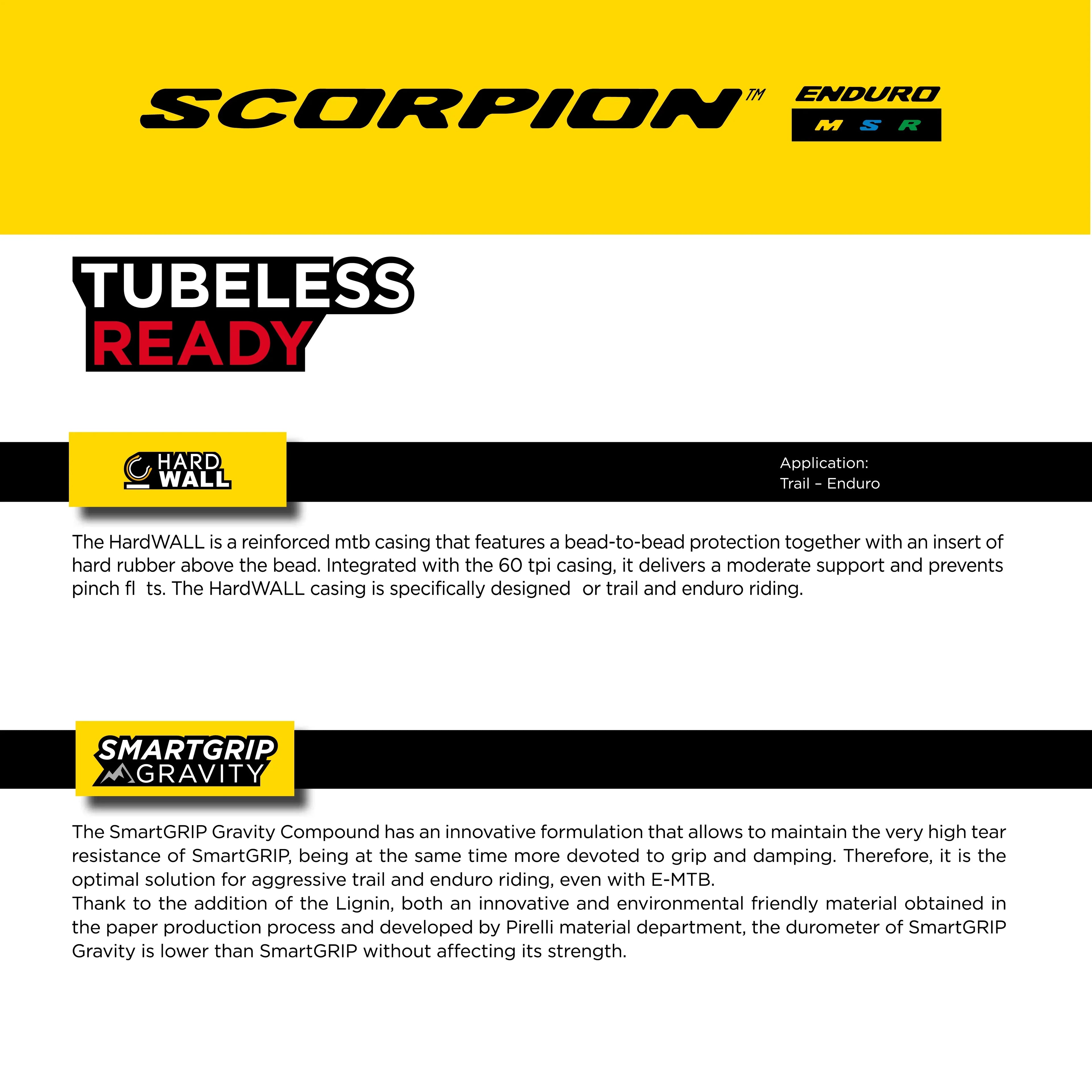 Pirelli Scorpion Enduro S Classic 29" x 2.6 Mountain Bicycle Tire Unmatched Grip and Reliability for Extreme Enduro Riding, Tubeless Ready Clincher TLR, Enduro HardWall MTB Casing + SmarTUBE 23/32-622