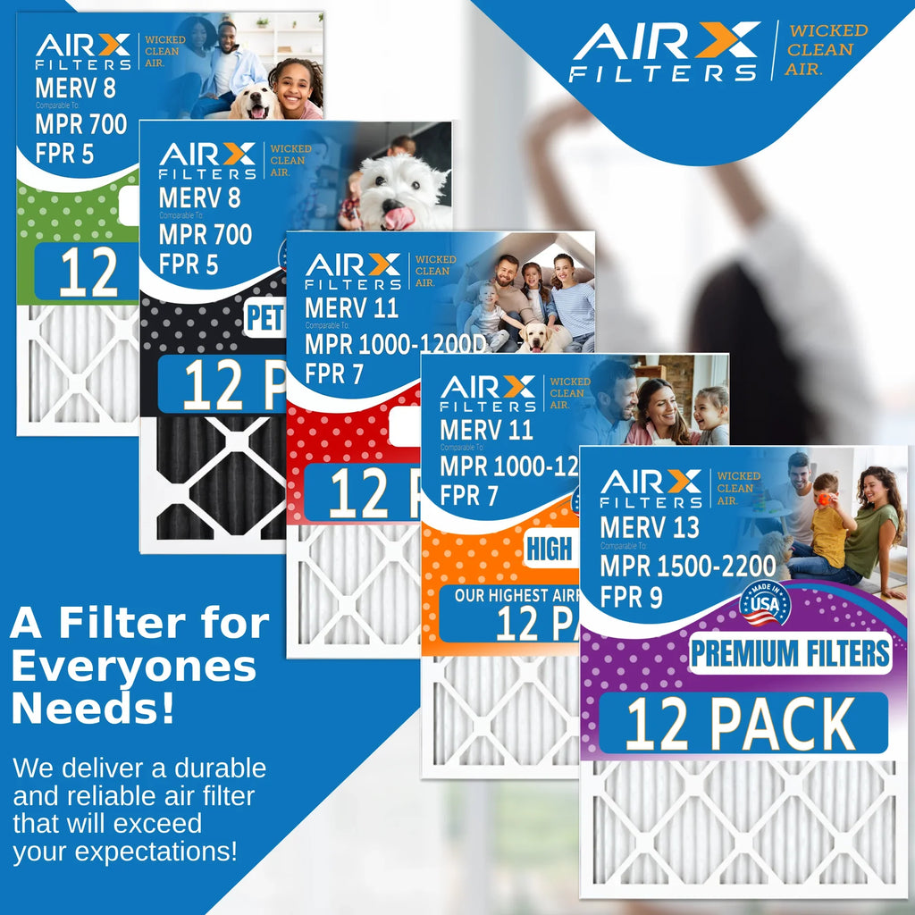 12x12x1 Air Filter MERV 13 Rating, 12 Pack of Furnace Filters Comparable to MPR 1500 - 2200 & FPR 9 - Made in USA by AIRX FILTERS WICKED CLEAN AIR.
