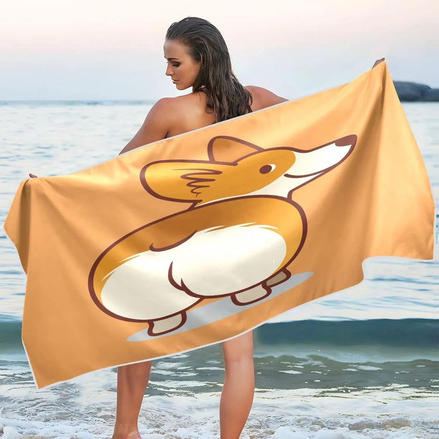 Bestwell Cute Corgi Orange Beach Towel - Super Absorbent Oversized Travel Towels - Load Compact Quick Dry Towel for Swimming Camping Holiday（353）