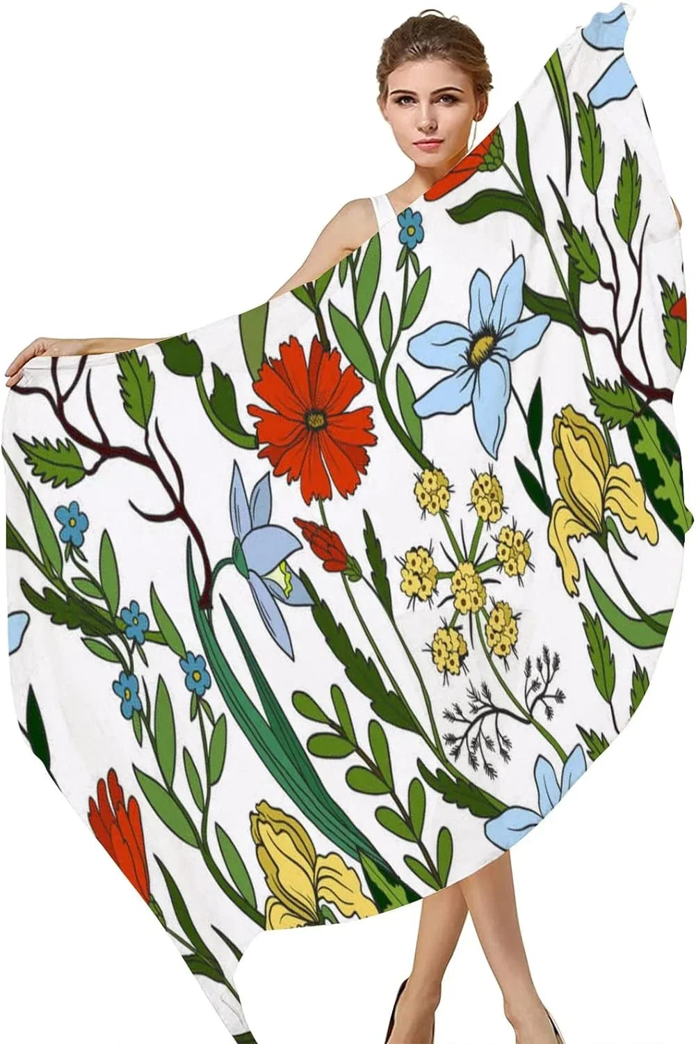 Hyjoy Seamless Pattern with Wild Flowers Long Silk Neck Scarf Load Shawl Wrap Scarves for Women Girls