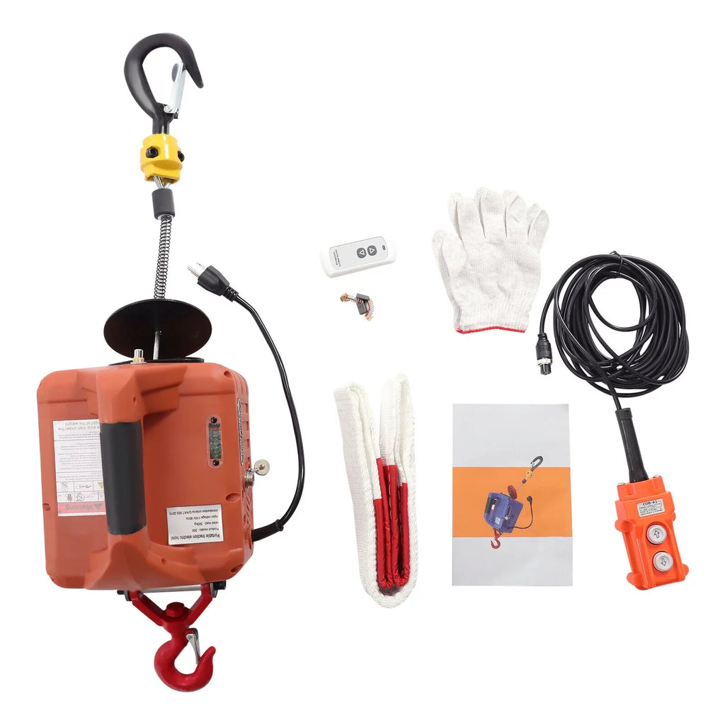 Miumaeov Electric Hoist Winch w/ Remote Control 200kg/440lb 62ft Lift Crane Heavy Duty