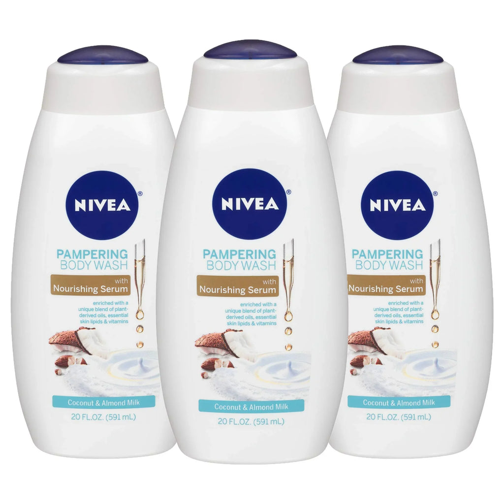 Nourishing Coconut and Almond Milk Body Wash Trio - Hydrating Serum, 3-Pack, 20 Fl Oz Bottles