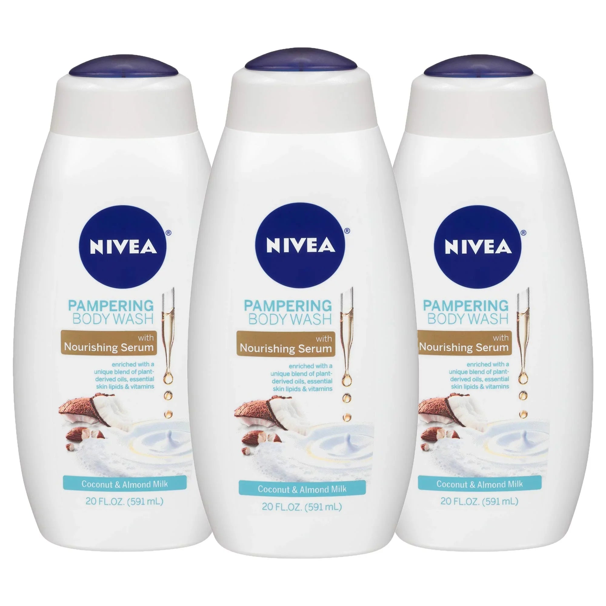 Nourishing Coconut and Almond Milk Body Wash Trio - Hydrating Serum, 3-Pack, 20 Fl Oz Bottles