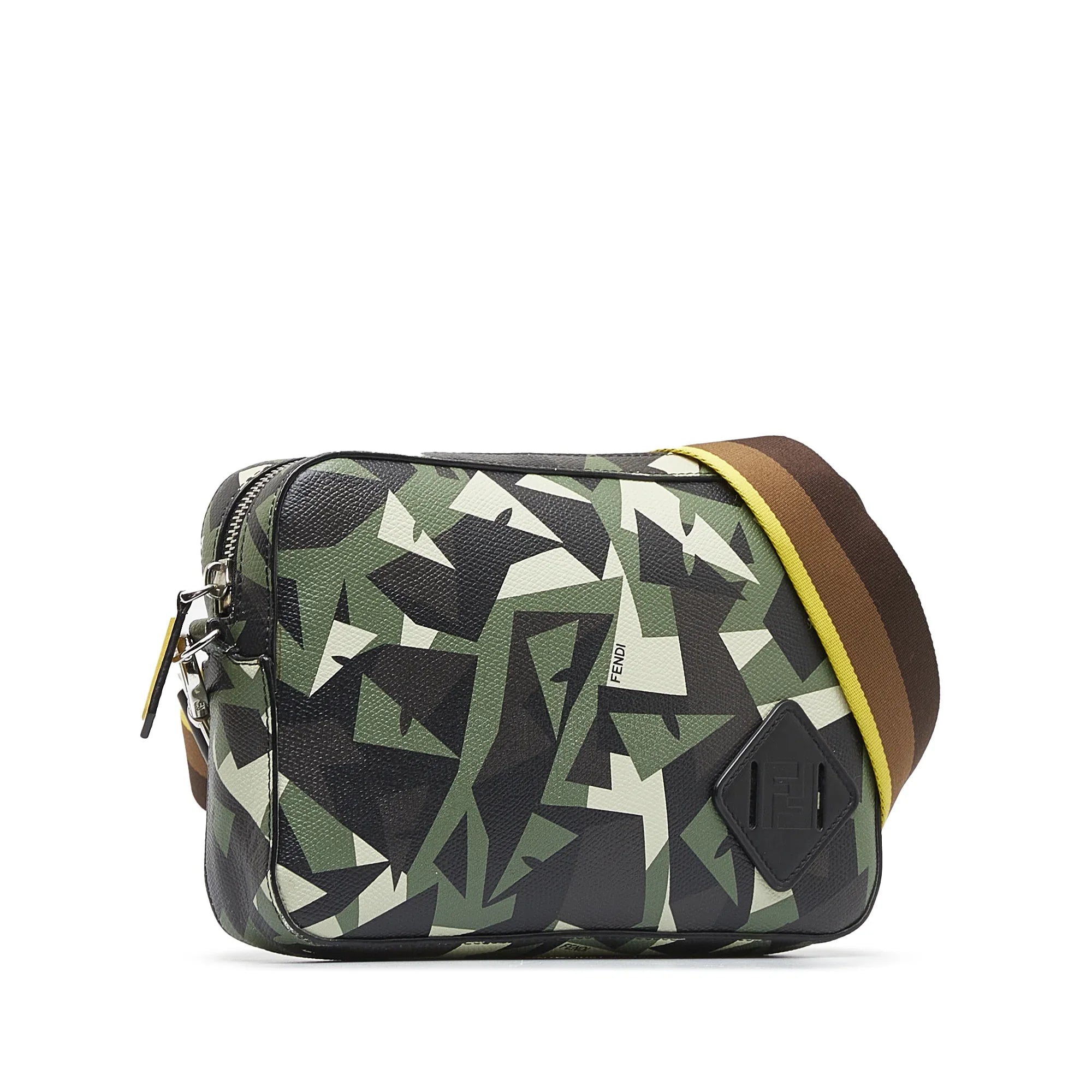 Pre-Owned Authenticated Fendi Monster Eyes Camouflage Camera Bag Calf Leather Green Crossbody Bag Unisex (Good)