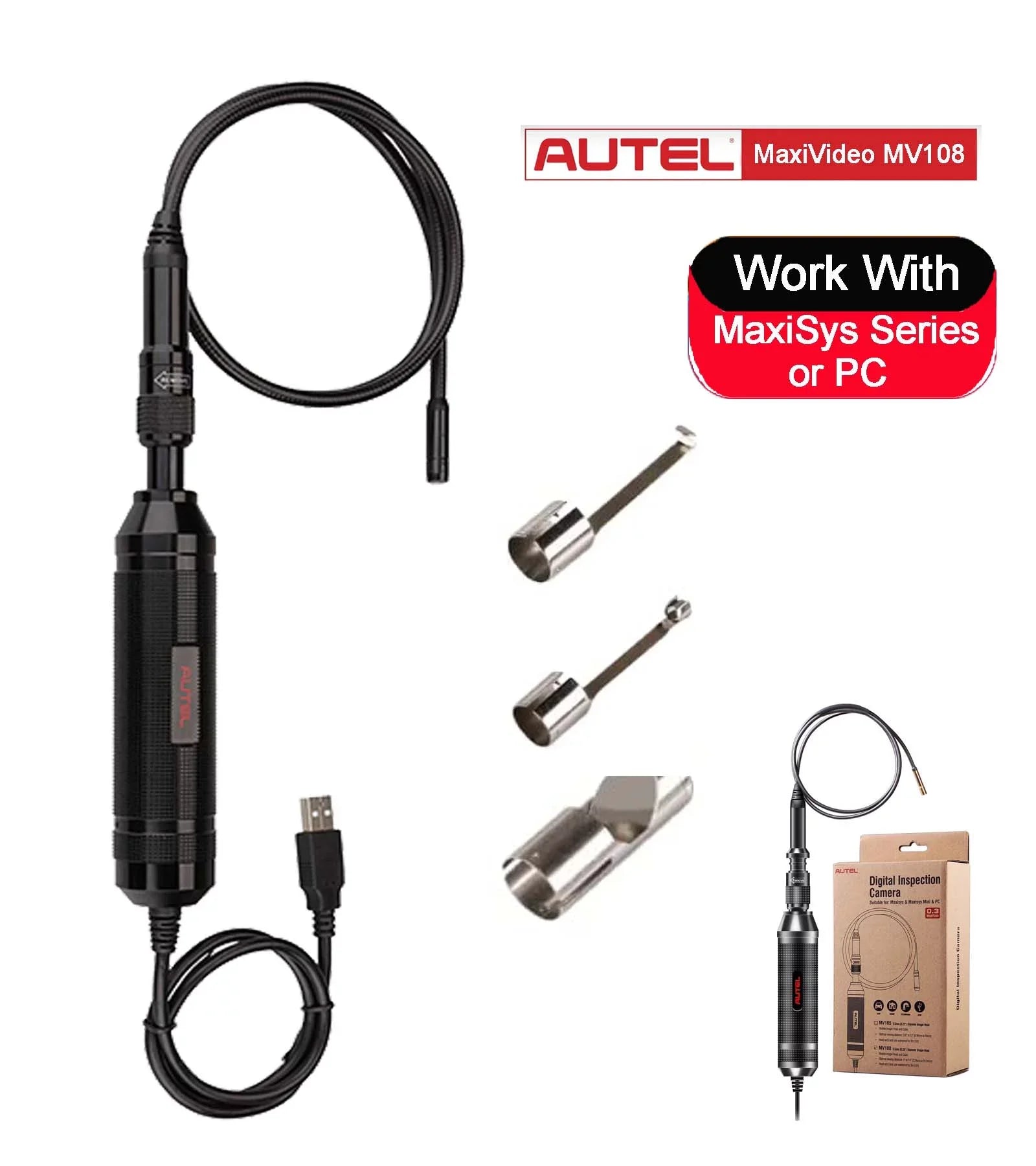 Autel MaxiVideo MV108 Digital Inspection Camera Video Scope with Waterproof Imager Head Work with PC MS906BT MS906TS MS906 PRO MS906S MS906 PRO-TS MS908P MX808 MS909 MS919 MS Ultra MS Elite-MV108
