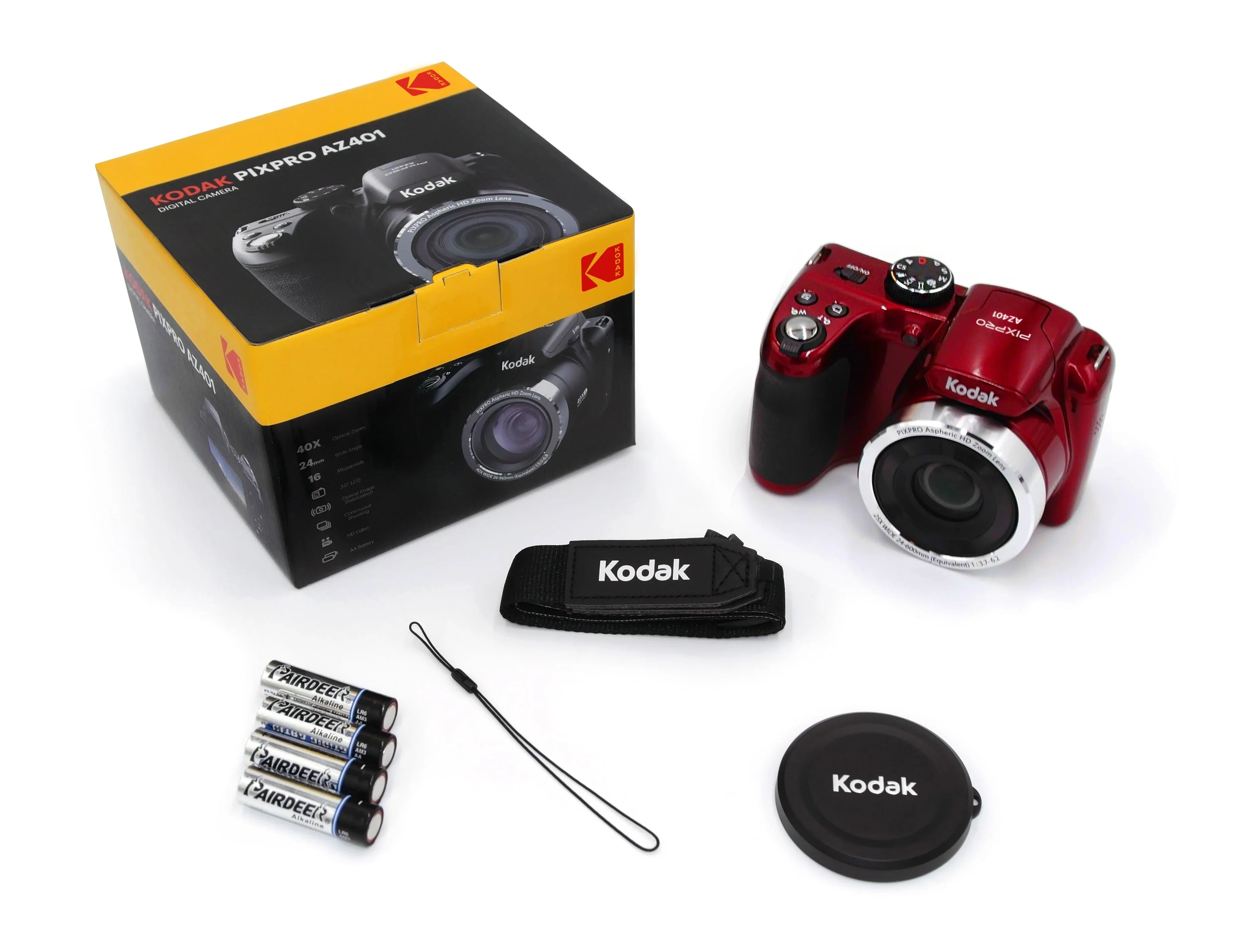 KODAK PIXPRO AZ401 Bridge Digital Camera - 16MP 40X Optical Zoom HD720p video (Red)