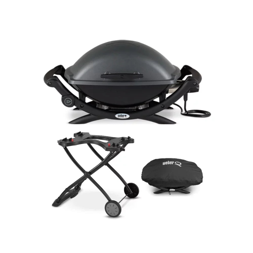 Weber Q 2400 Electric Grill Jet with Grill Cover and Cart Bundle