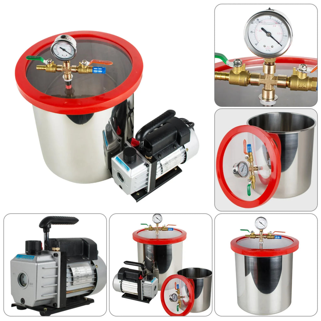 Efficiently Eliminate Air Bubbles with Our Stainless Steel Silicone Machine and Powerful 3CFM Vacuum Pump - The Ultimate Vacuum Degassing Chamber Kit [5 Gallon]
