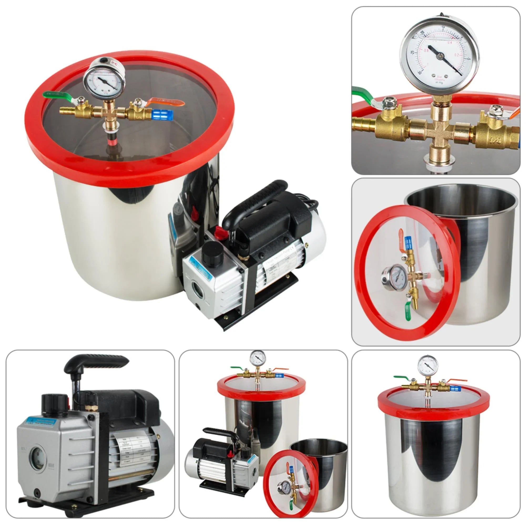 Efficiently Eliminate Air Bubbles with Our Stainless Steel Silicone Machine and Powerful 3CFM Vacuum Pump - The Ultimate Vacuum Degassing Chamber Kit [5 Gallon]