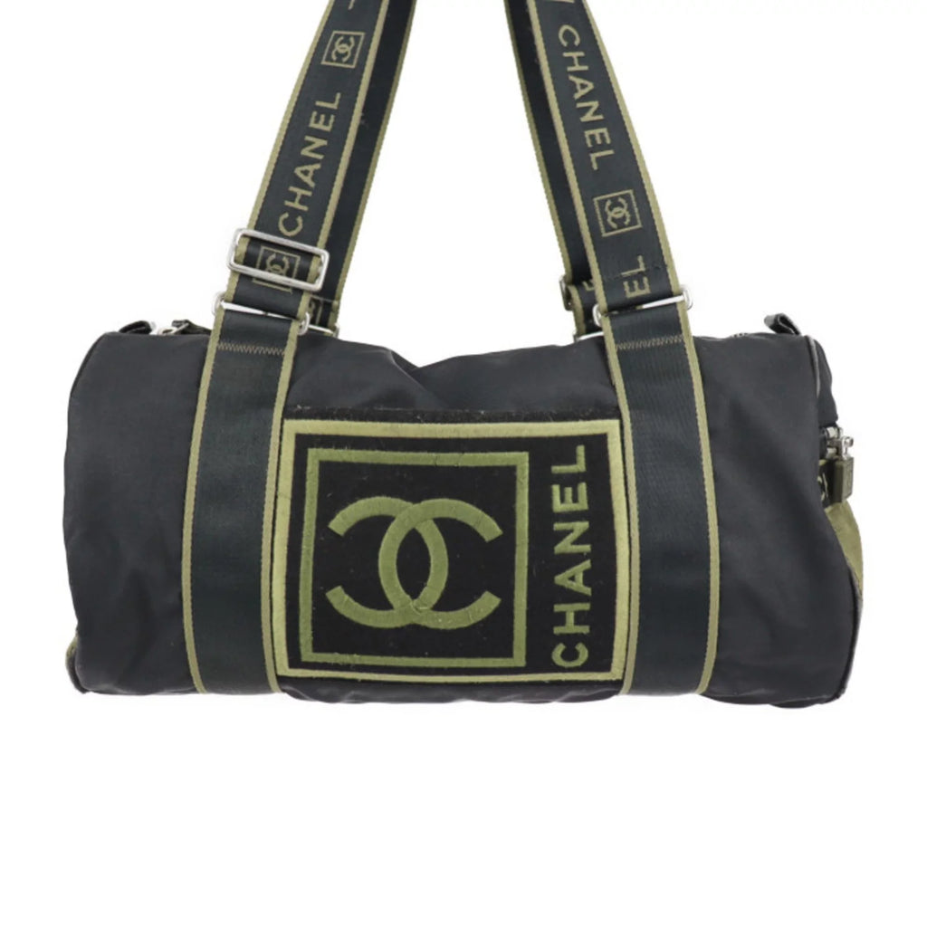 Pre-Owned CHANEL Chanel Sport Line Boston Bag Nylon Canvas Jet Khaki Green Shoulder Travel Cocomark 10 Series Round Cylindrical (Fair)
