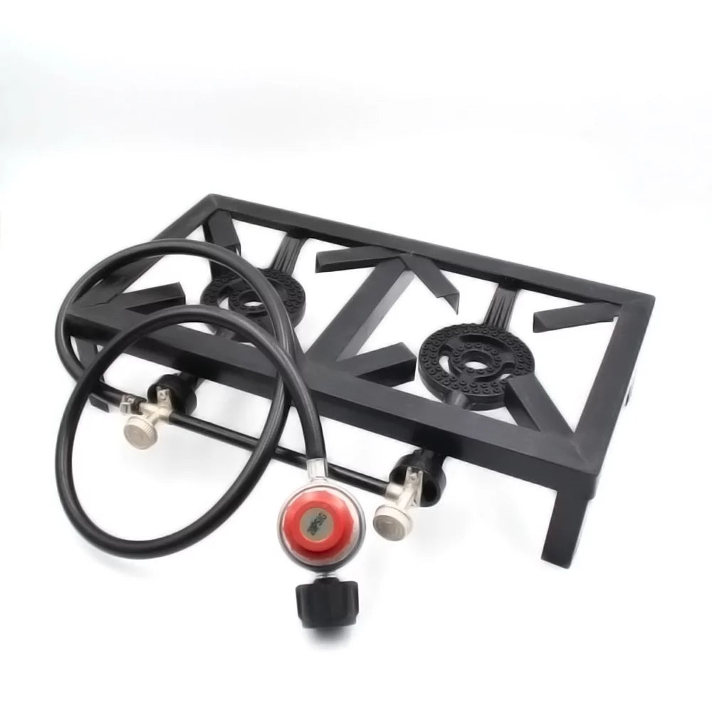 OWSOO Propane Gas Double Cast Iron Stove for Patio Camping BBQ Cooking (Standard), Furnace for Excursions