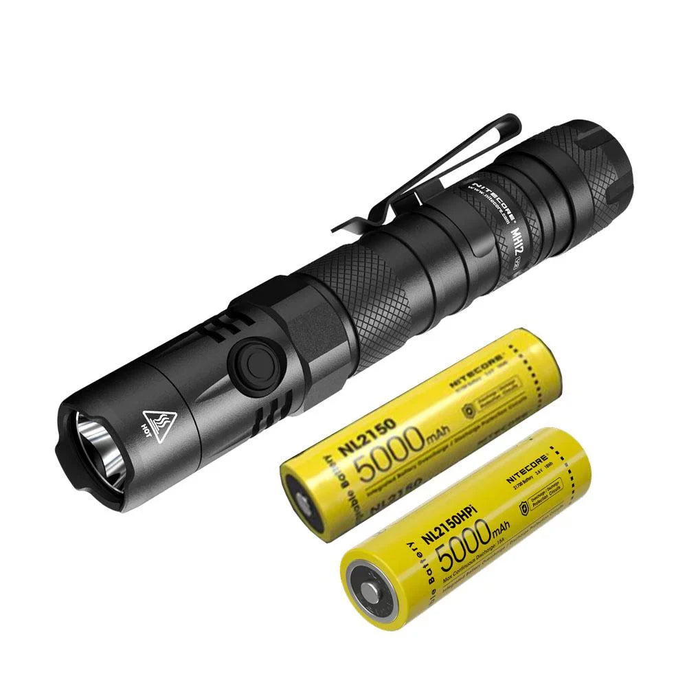 Combo: Nitecore MH12 V2 CREE XP-L2 V6 LED Flashlight -1200 Lumens -21700 Battery (Included) + NL2150i 21700 5000mAh Battery