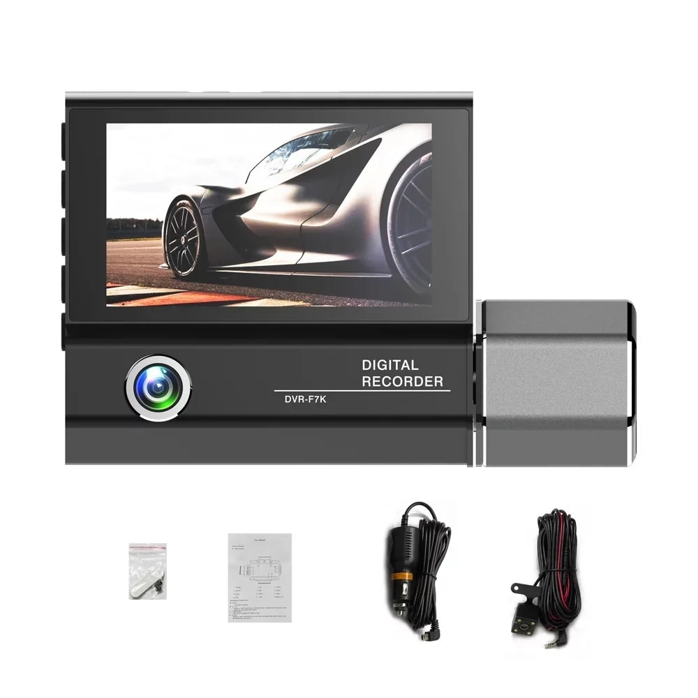 Arealer 3 Cameras Dash Cam 4in Clear Car Rearview Mirror Car Video Recording Car Recorder Auto Safety Driving Recorder