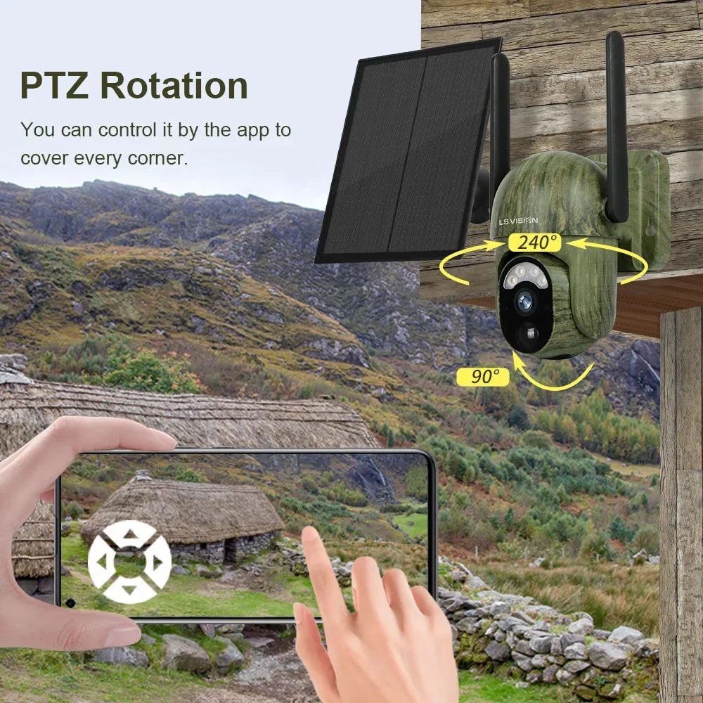 LS VISION Camouflage Camera 2K Solar Battery Powered Outdoor Wireless Security Camera