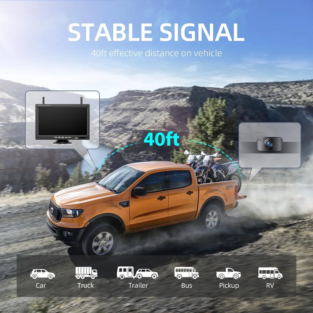 eRapta Wireless Backup Camera 1080P HD 7 Inch Monitor IP69 Waterproof IR Night Vision for RV/Trailer/Truck/Van AWT7