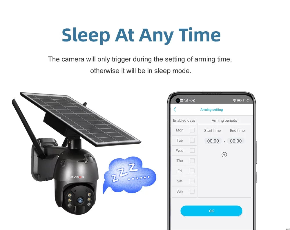 LS VISION 4MP Wifi Wireless Security Camera System Outdoor PTZ Solar Battery Powered Camera