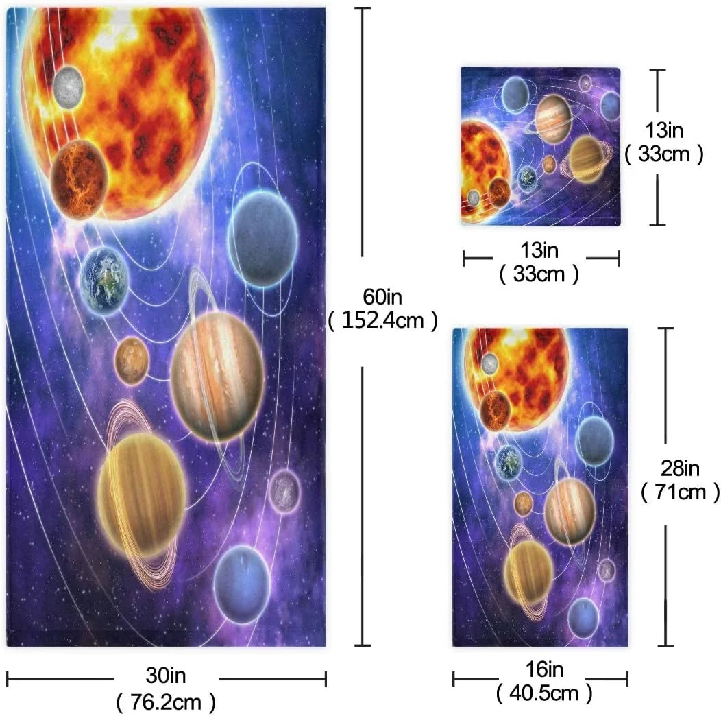 Coolnut Solar System Planets 3 Piece Towels Set, Quick-Drying & Absorbent, 1 Bath Towels, 1 Hand Towels and 1 Washcloths Wash cloth