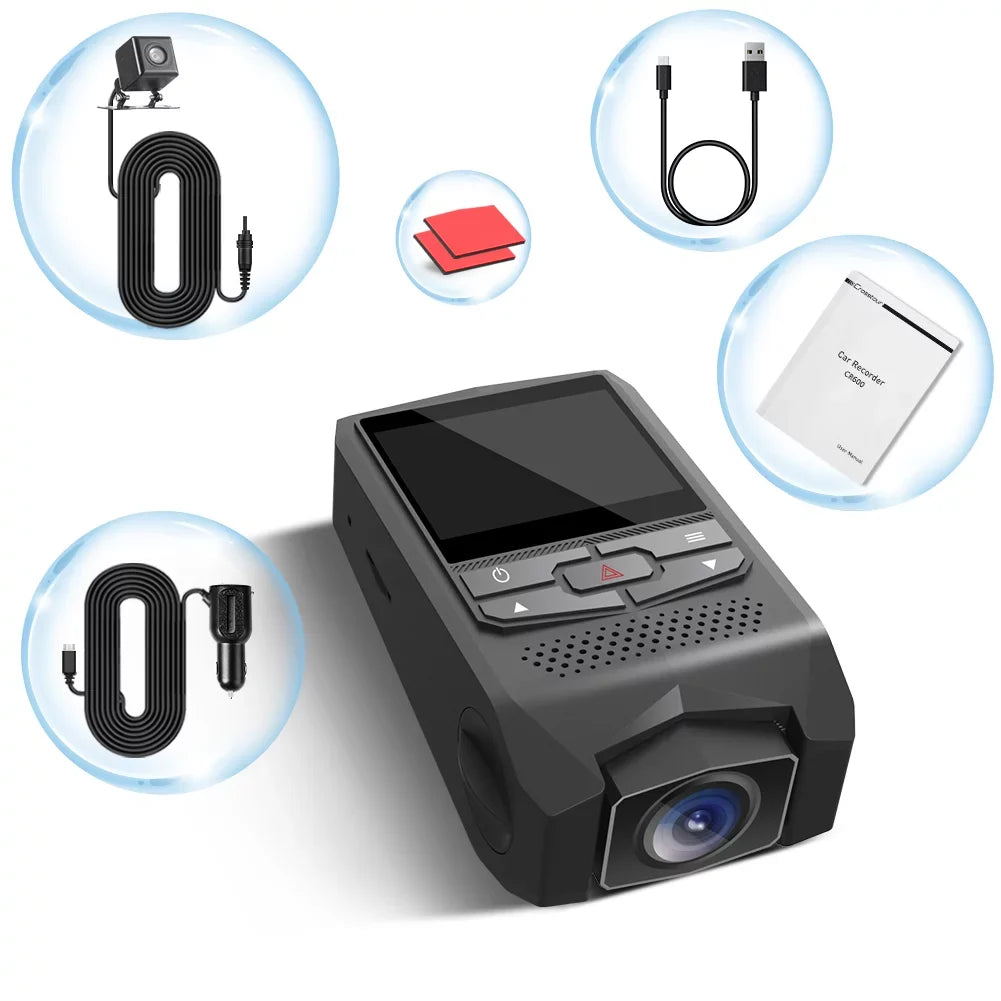 Crosstour CR600 Dual Dash Cam Front and Rear FHD 1080P Mini in Car Camera with Parking Monitoring,G-Sensor,WDR,Night Vision, Motion Detection, Loop Recording, Screen Rotation