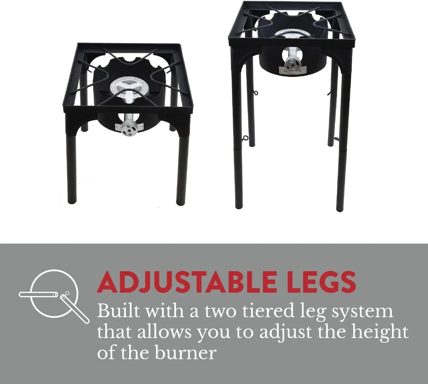 High Pressure Banjo Outdoor Camp Stove with Adjustable Height. 0-20 PSI Adjustable Regulator and Steel Braided Hose (1-Burner)