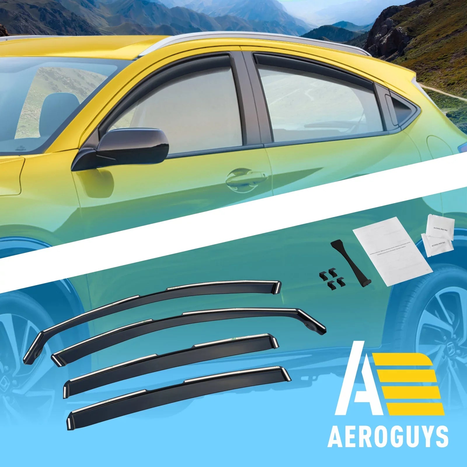 AEROGUYS In-Channel Window Deflectors Extra Durable Window Visors Rain Guards Fit for Honda HR-V 2016-2022, Sun Visors, Wind Vent Visors, Car Accessories - 4 pcs. AG0157