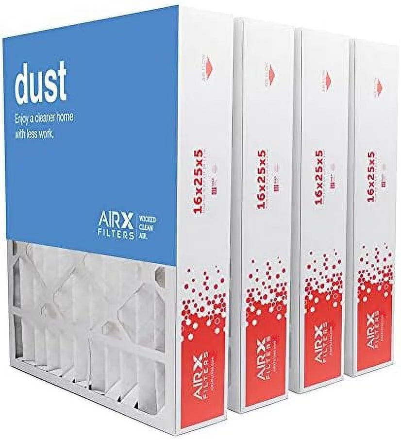 16X25x5 MERV 8 HV Furne Air Filter Replement For FC100A1029 CF200A1008 CF200D1625, Dust 4-Pk, Made In The