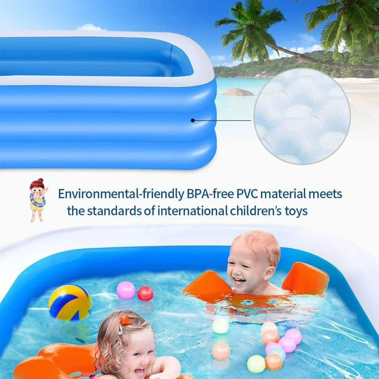OTFitness Packable Inflatable Pools Swimming Pool for Kids and Adults, 120 X 72 X 22 inch Swimming Pool & Ball Pools for Babies, Toddlers, Outdoor, Backyard, Garden, Summer Pool Party