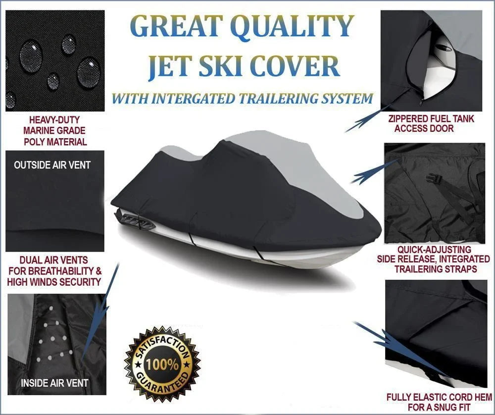 SUPER HEAVY-DUTY PWC 600D JET SKI Cover Compatible for Sea Doo Sea-Doo GTX 2000-2001, GTX Limited 2005-2008 Jet Ski Watercraft Cover Dark