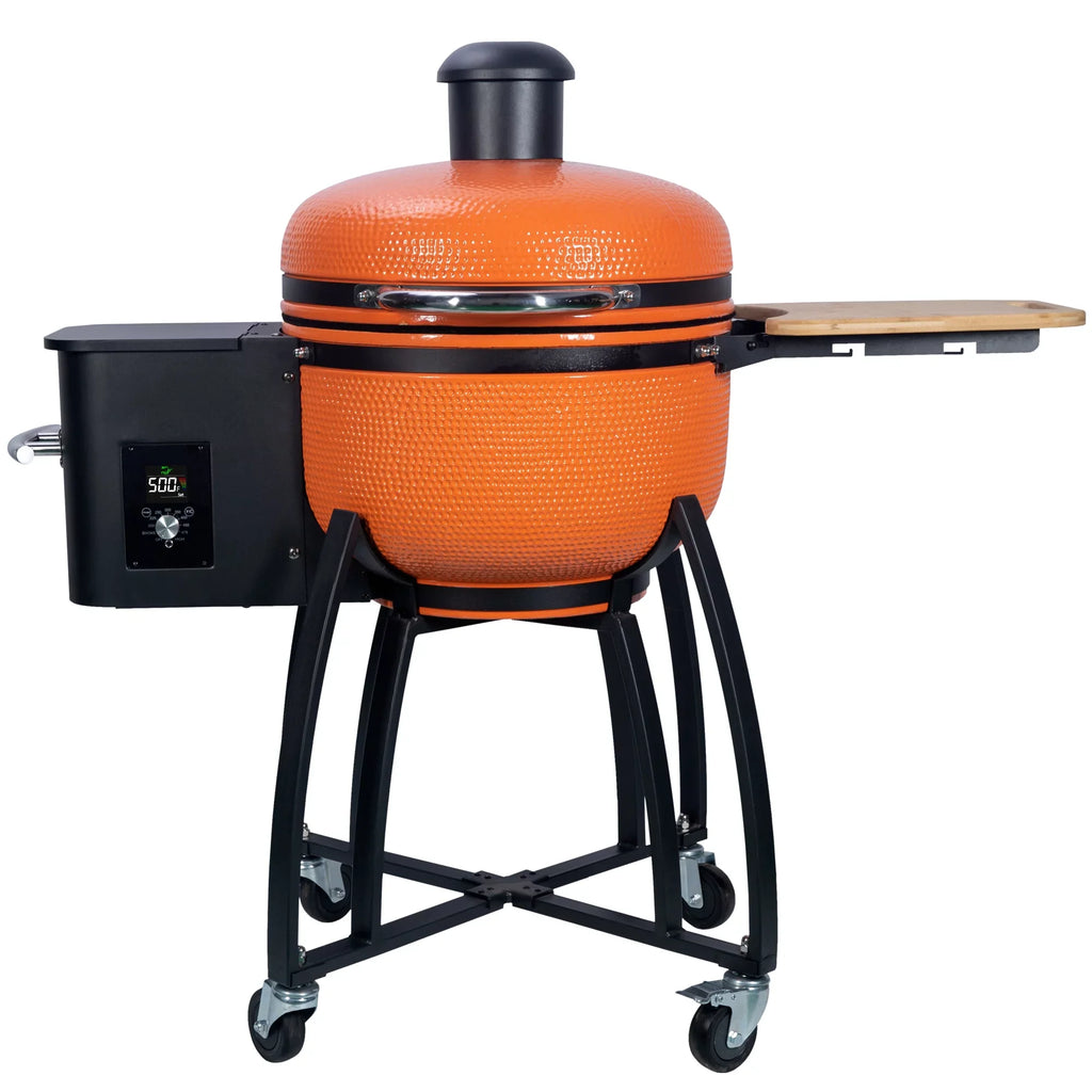 24 "Ceramic Pellet Grill with 19.6" Size Gridiron Double Ceramic Liner 4-in-1 Smoked Roasted BBQ Pan-roasted for Outdoors Patio,Orange