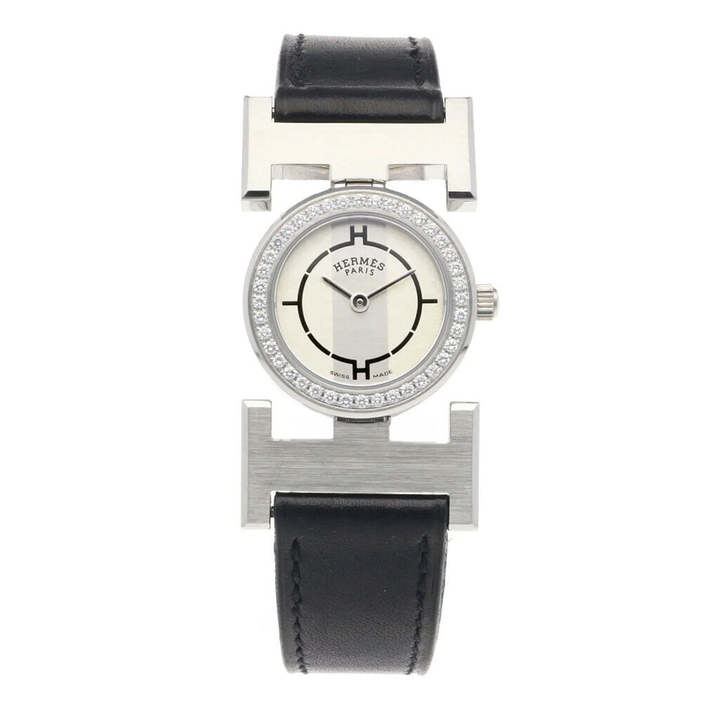 Pre-Owned Hermes Paprika Watch Stainless Steel PA1.230 Quartz Ladies HERMES Diamond Bezel (Good)