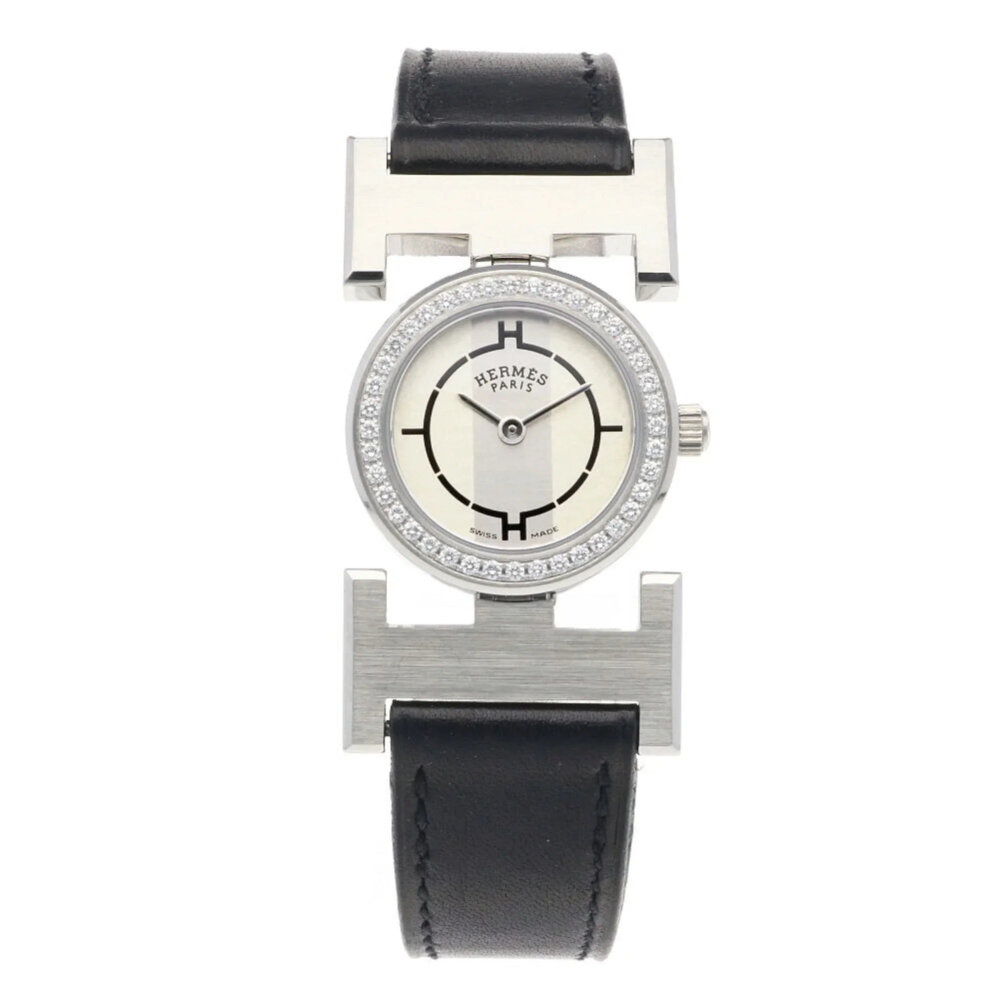 Pre-Owned Hermes Paprika Watch Stainless Steel PA1.230 Quartz Ladies HERMES Diamond Bezel (Good)