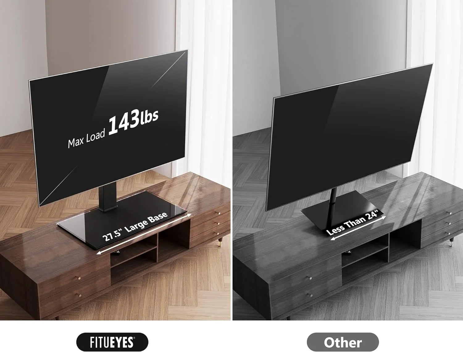 HBBOOMLIFE Universal TV Stand/Base Swivel Tabletop TV Stand with Mount for 50 to 85 inch Flat Screen TV 100 Degree Swivel 4 Level Height Adjustable Tempered Glass Base Holds up to 143 lb